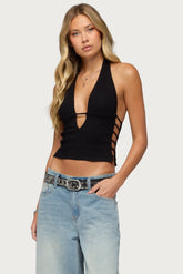Aneera Cutout Plunging Halter Top