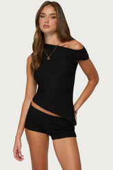 Atile Asymmetric Off Shoulder Textured Top
