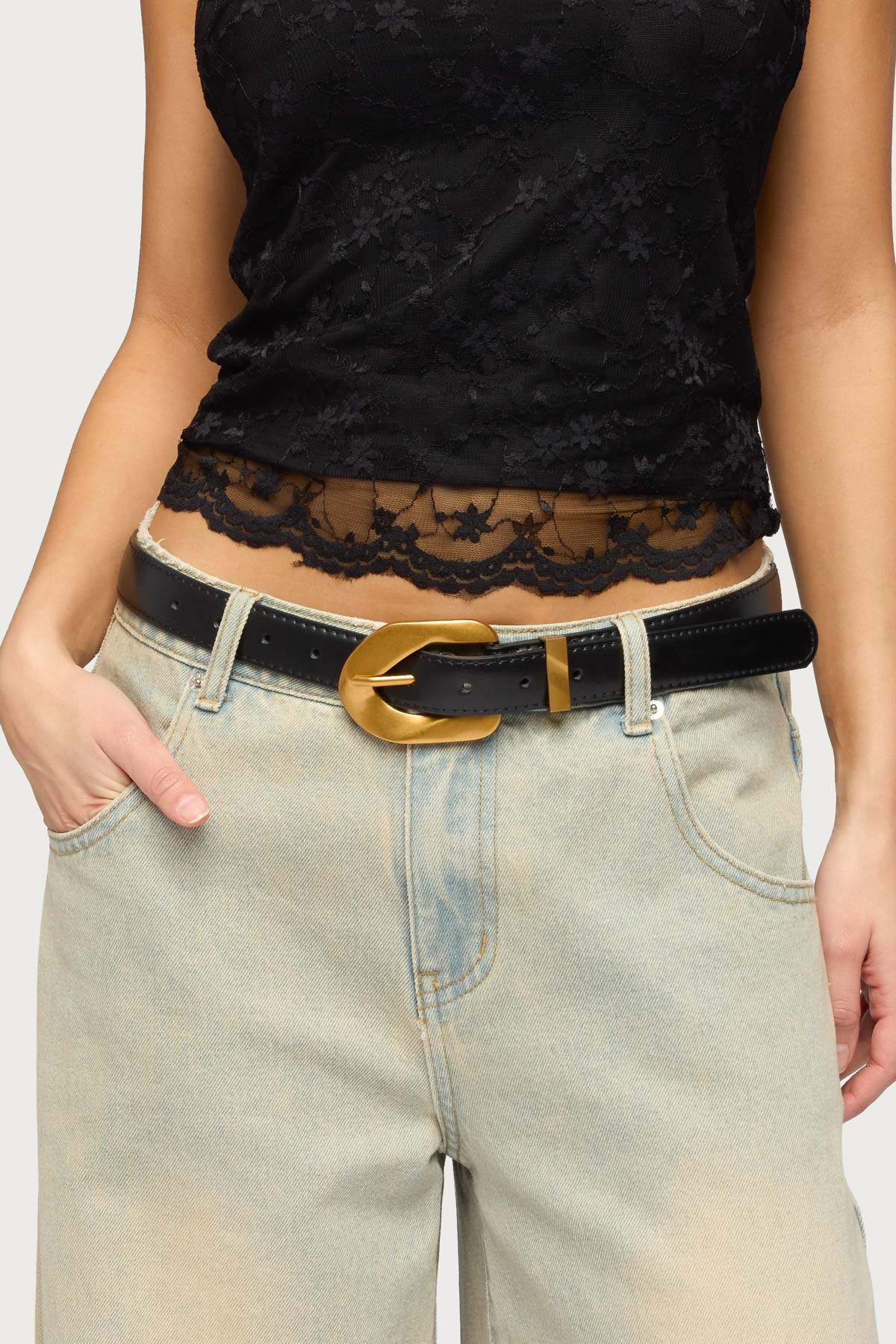 All Buckled Faux Leather Belt