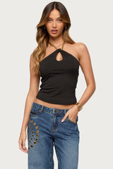 Alizie Beaded Chain Keyhole Halter Top
