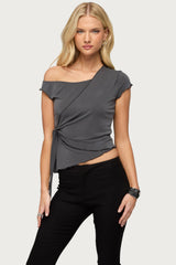 Asymmetric Off Shoulder Wrap Top