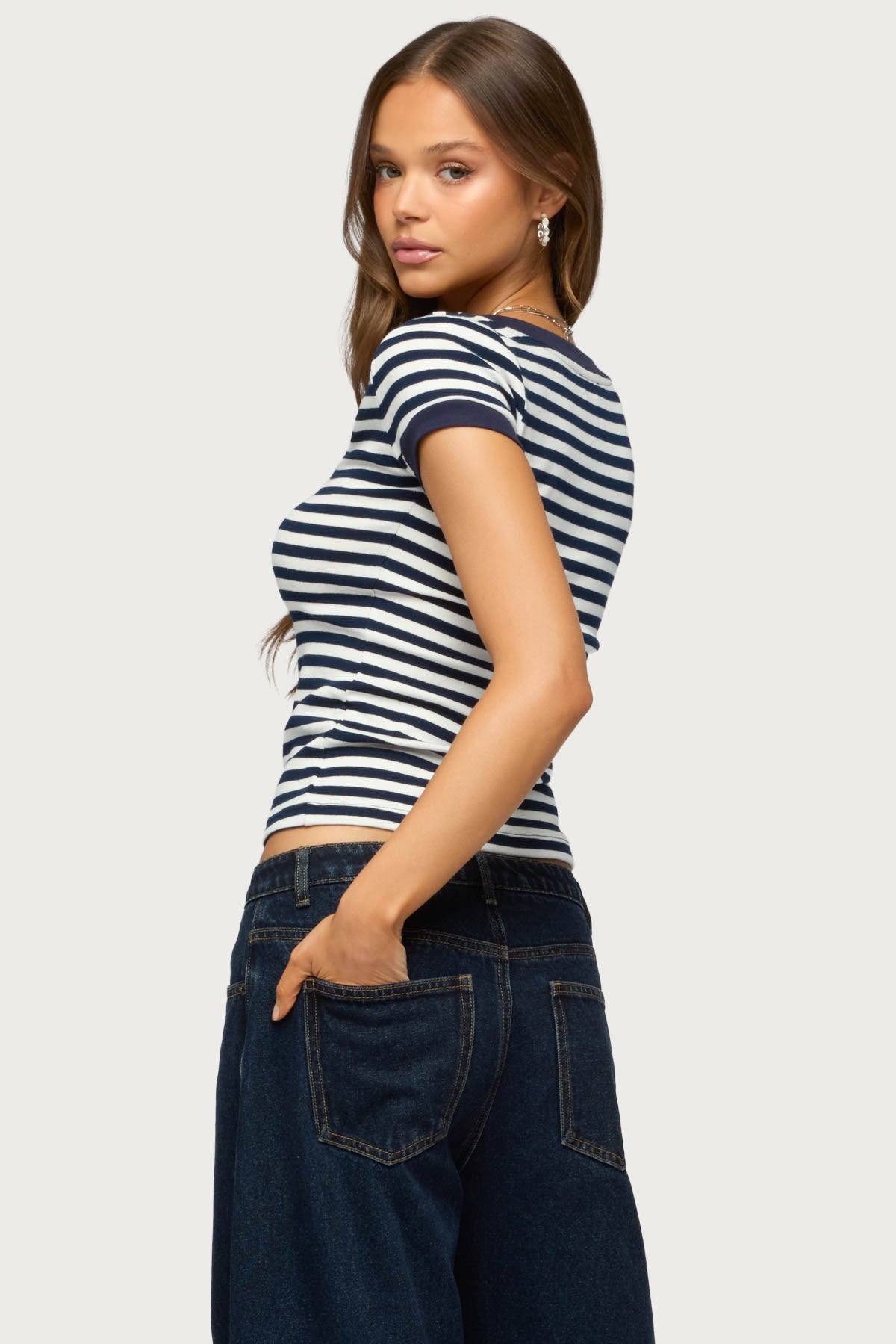 Antonela Striped V Neck T Shirt